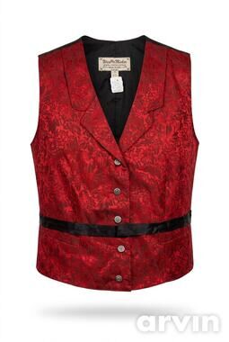 Vintage Wah Maker Silk Western Vest XXL Red Floral Damask Brocade Steampunk USA